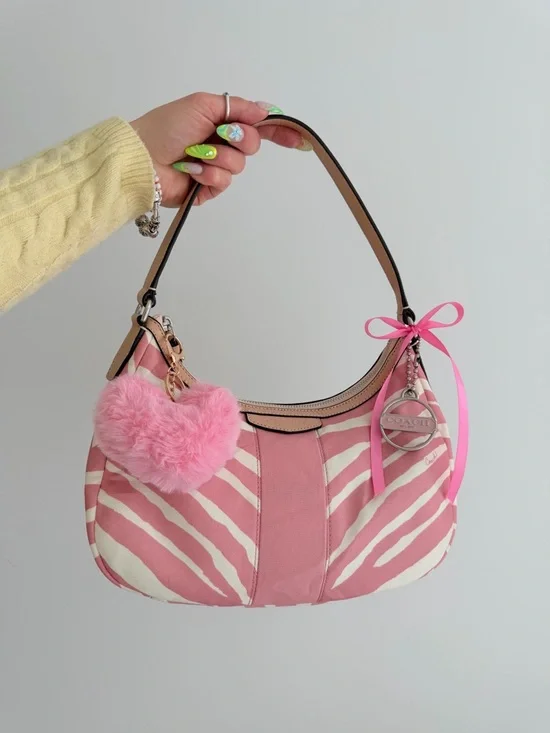 vintage Coach Pink Zebra Print Small Shoulder Bag - Picture 3 of 10